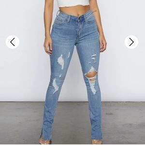 Split Decision Distressed Side Slit Jeans - 9 / Medium Blue